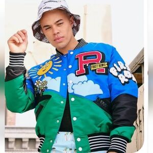 First Row Graphic Design Pink/Green Men's Jacket. Size/ L